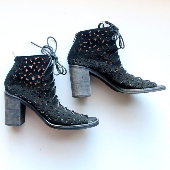 Jeffrey Campbell Black Suede Leather Block Heel Lace-up Sandals Bootie Shoes 8.5 - Picture 12 of 15